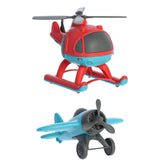 Vibrant planes and helicopters toy set, perfect for imaginative fun and safe for young pilots.